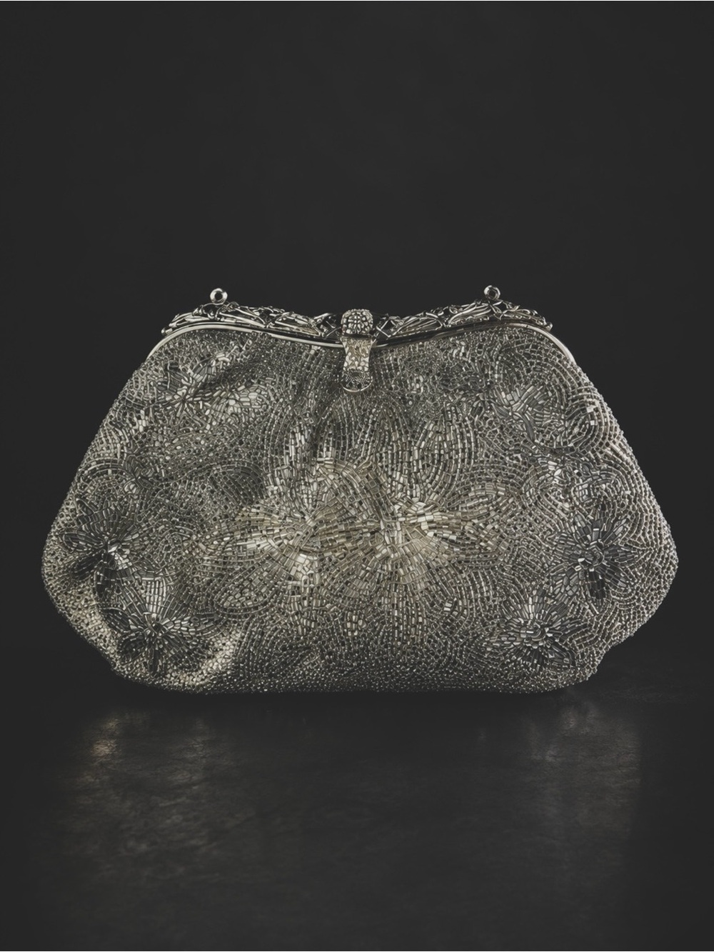 Vintage Silver Beaded Floral Evening Clutch | Frame Bag